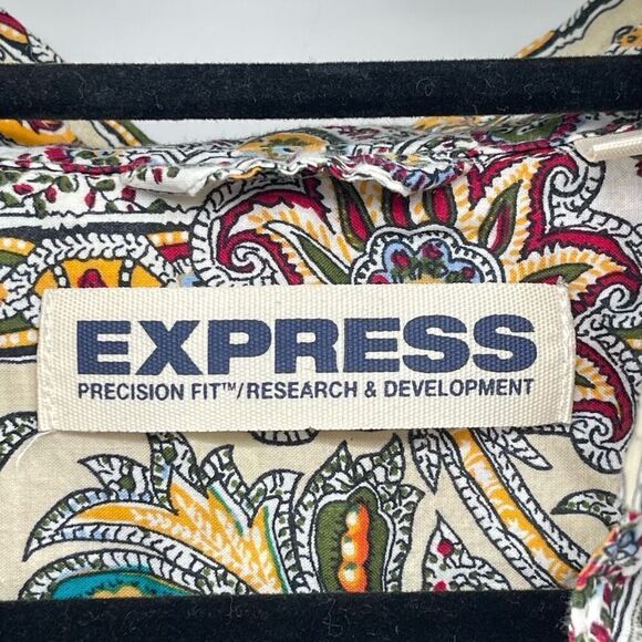 Express Precision Fit Men’s Multicolor Paisley Collared Button Front Shirt Large - Picture 7 of 12